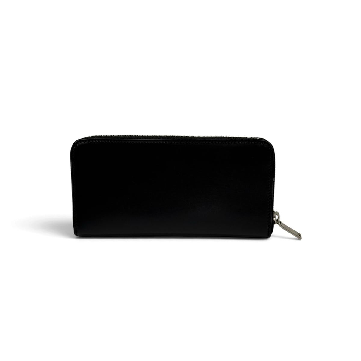 Portafoglio lungo Borse Vintage in pelle nera con chiusura a zip e logo metallico argento
