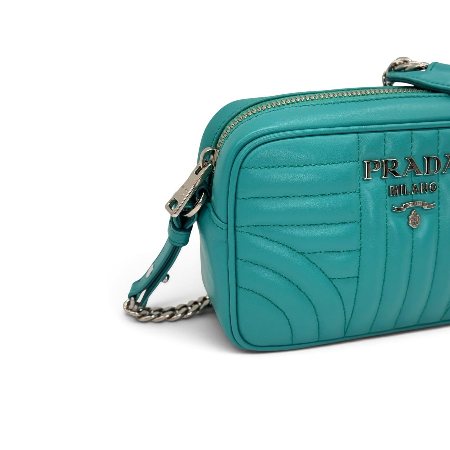 Borsa a tracolla Borse Vintage Prada in pelle trapuntata verde smeraldo con catena metallica e logo frontale