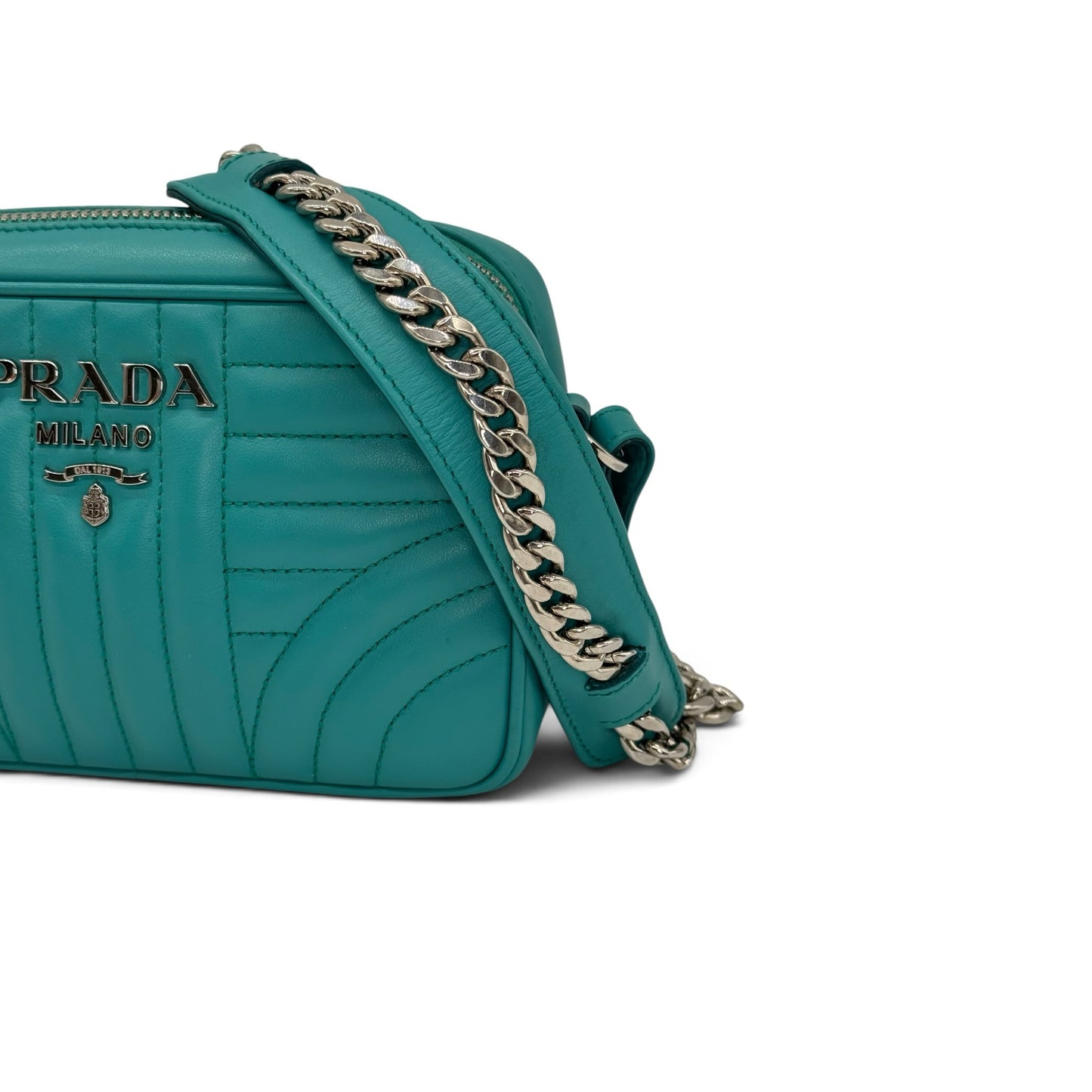Borsa a tracolla Borse Vintage Prada in pelle trapuntata verde smeraldo con tracolla a catena metallica