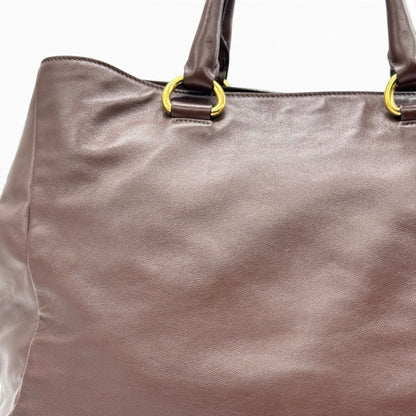 Borsa tote Borse Vintage Prada in pelle marrone con dettagli in metallo dorato e manici strutturati