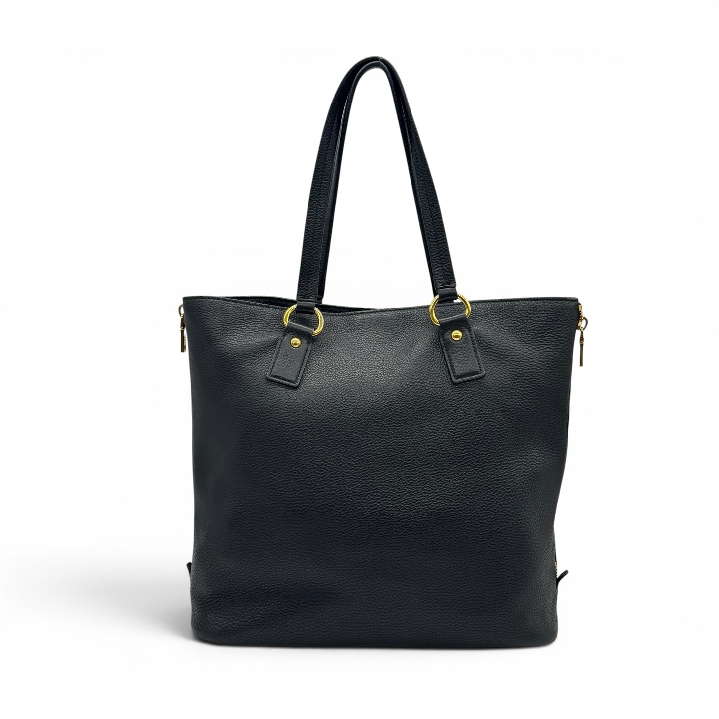 Borsa tote Borse Vintage Prada in pelle martellata nera con manici e dettagli in metallo dorato.