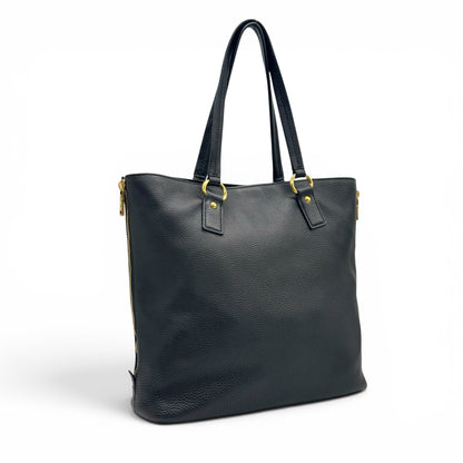 Borsa tote Borse Vintage Prada in pelle martellata nera con manici e dettagli in metallo dorato