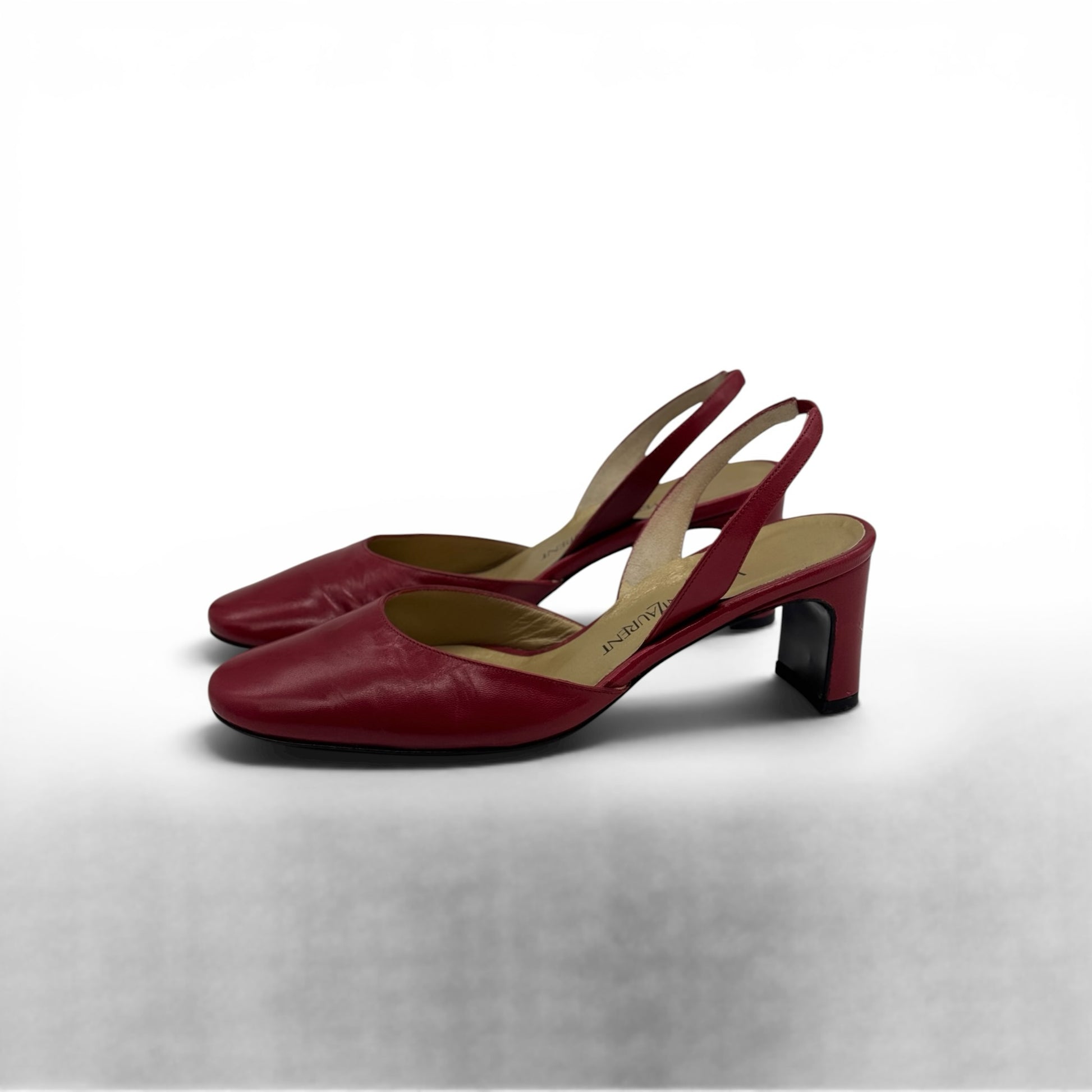 Slingback Borse Vintage Yves Saint Laurent in pelle rossa con tacco a blocco e cinturino posteriore