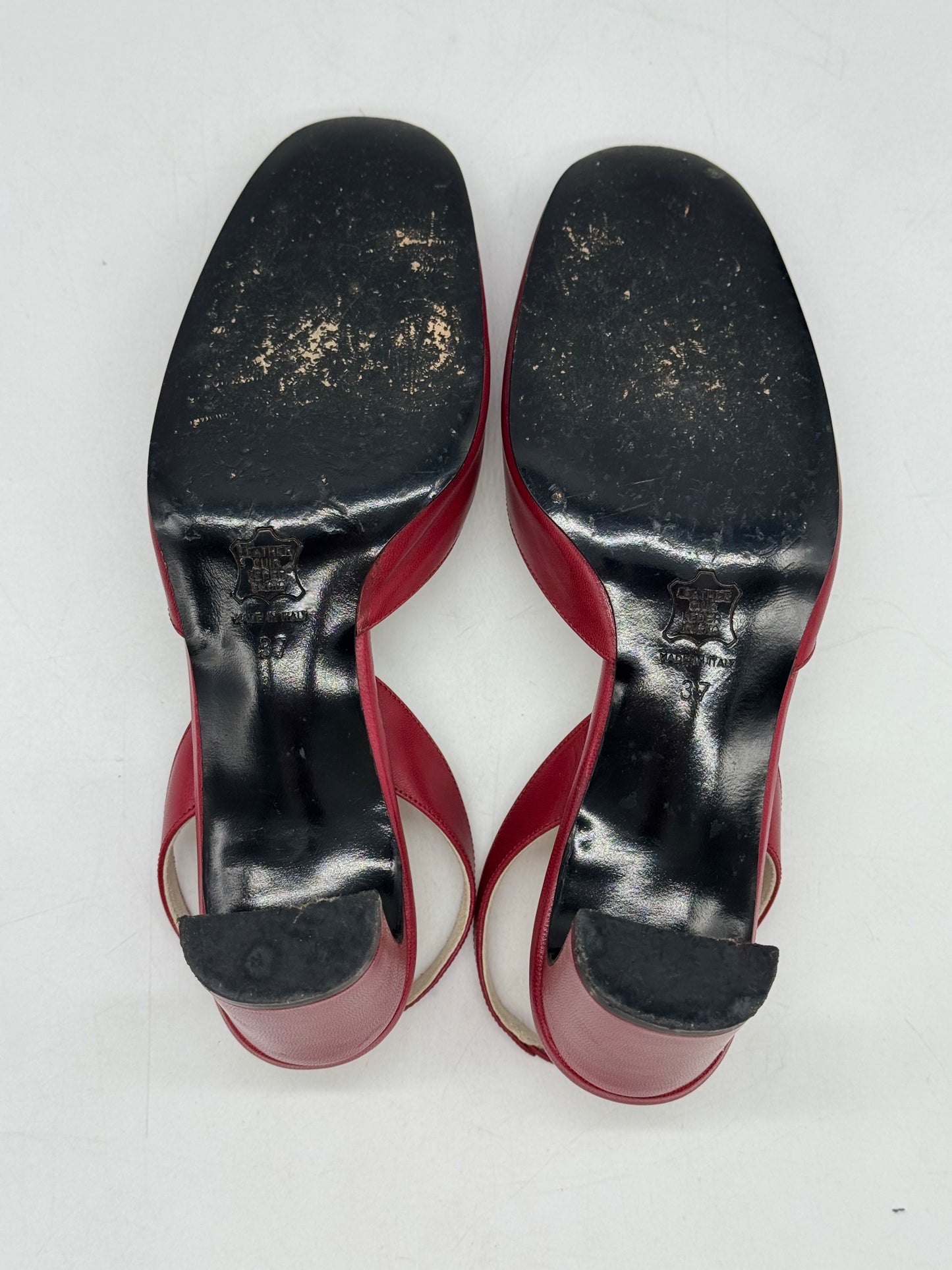 Suole in cuoio nero di slingback Borse Vintage Yves Saint Laurent in pelle rossa con tacco a blocco