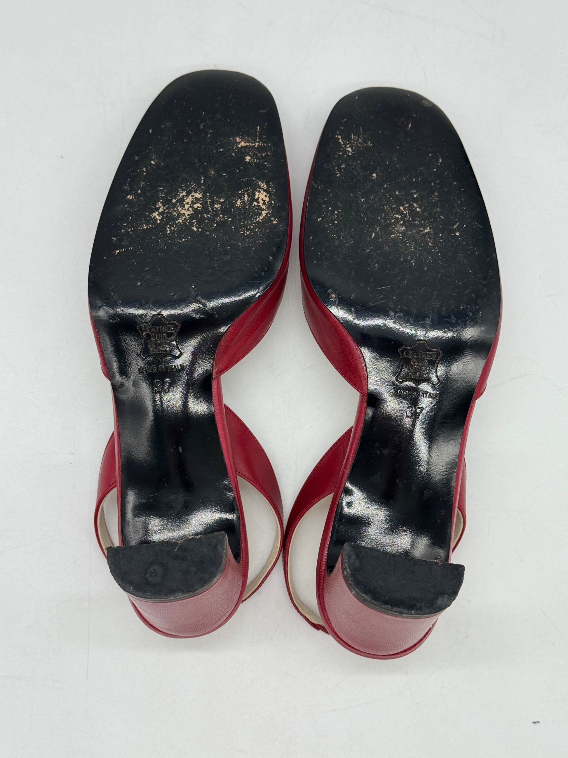 Suole in cuoio nero di slingback Borse Vintage Yves Saint Laurent in pelle rossa con tacco a blocco