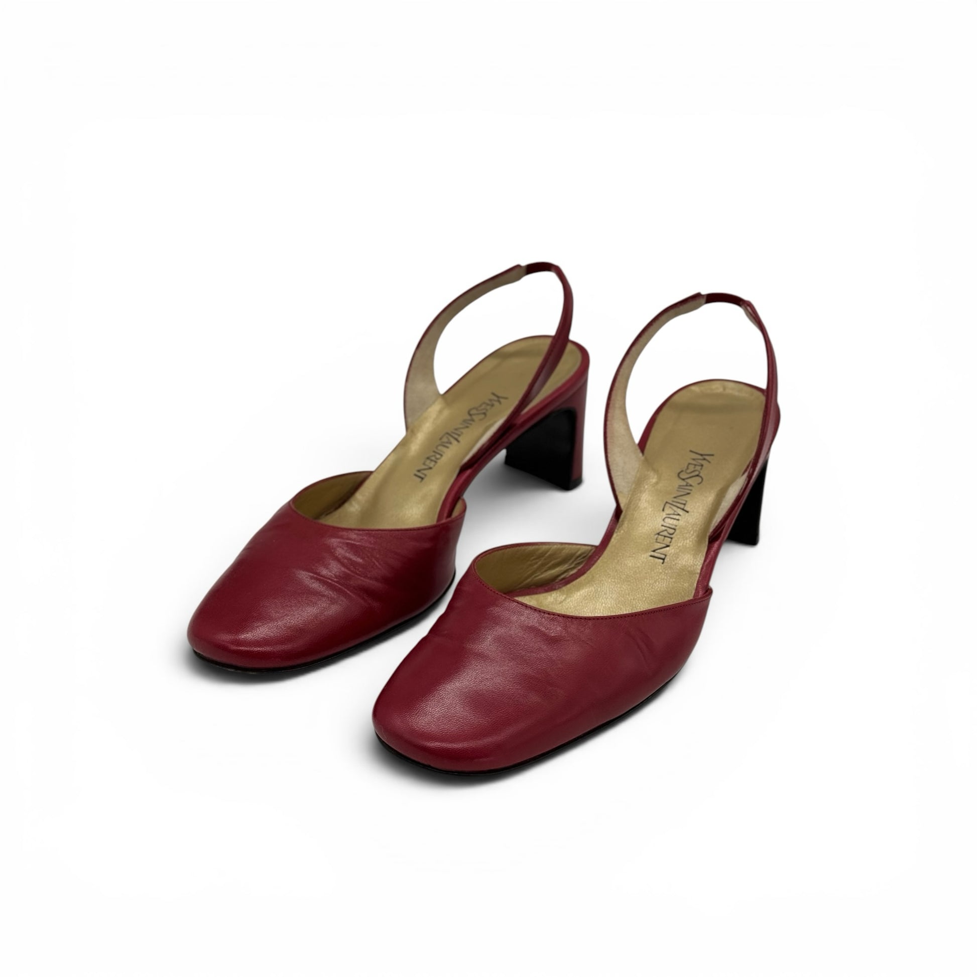 Slingback Yves Saint Laurent Borse Vintage in pelle rossa con tacco a blocco e punta arrotondata