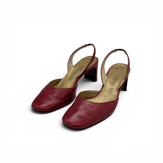 Slingback Yves Saint Laurent Borse Vintage in pelle rossa con tacco a blocco e punta arrotondata