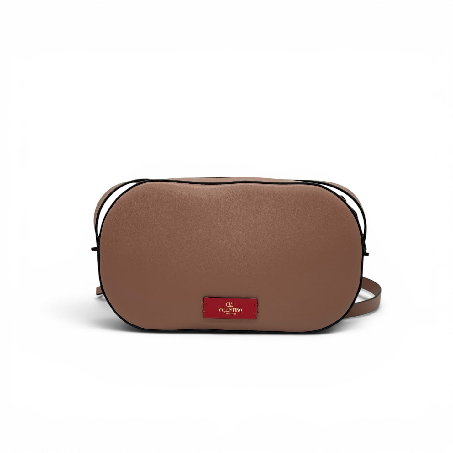 Borsa a tracolla Borse Vintage Valentino Garavani in pelle color nude con logo V e dettaglio etichetta rossa