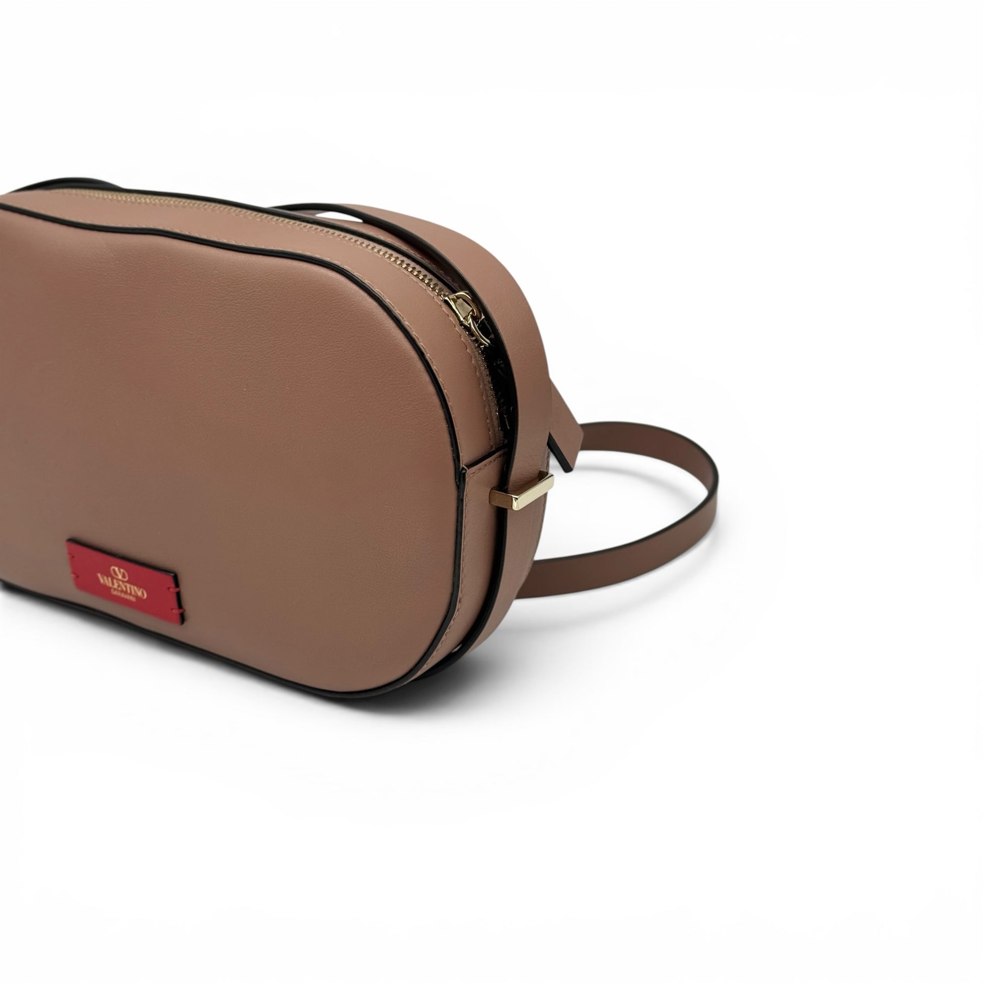 Borsa a tracolla Borse Vintage Valentino Garavani in pelle color nude con logo V e dettaglio etichetta rossa